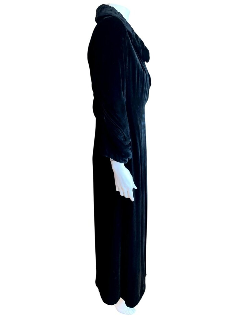 Art Deco Opera Coat Black Velvet Antique Silk Lining Great Buttons Small 1933/34 - Picture 7 of 14